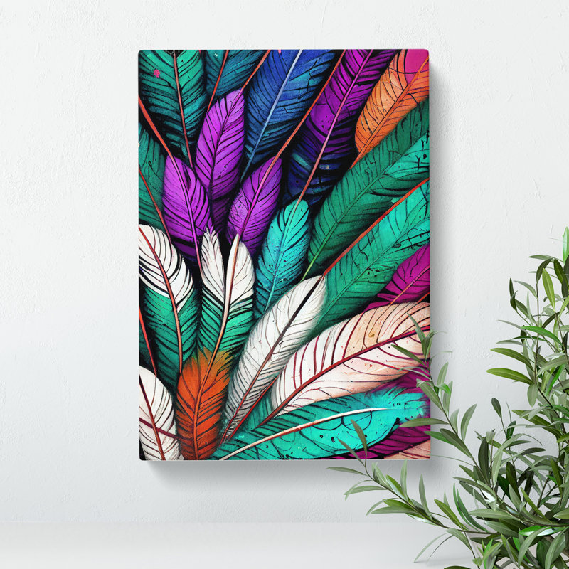 XV1022-4924X Vibrant Feathers No.5 - Print, No Matte, 50cm H x 35cm W, Wrapped Canvas