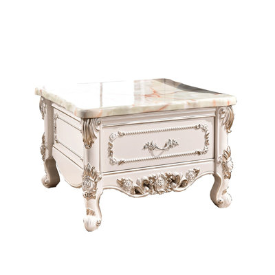 European Solid Wood Carved Coffee Table End Table with Storage