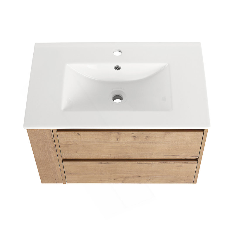 Meuble-lavabo mural 30 po avec lavabo en céramique à 2 tiroirs à fermeture en douceur