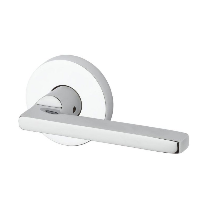 Single Dummy Door Lever with Contemporary Round Rose, Polished Chrome, Right