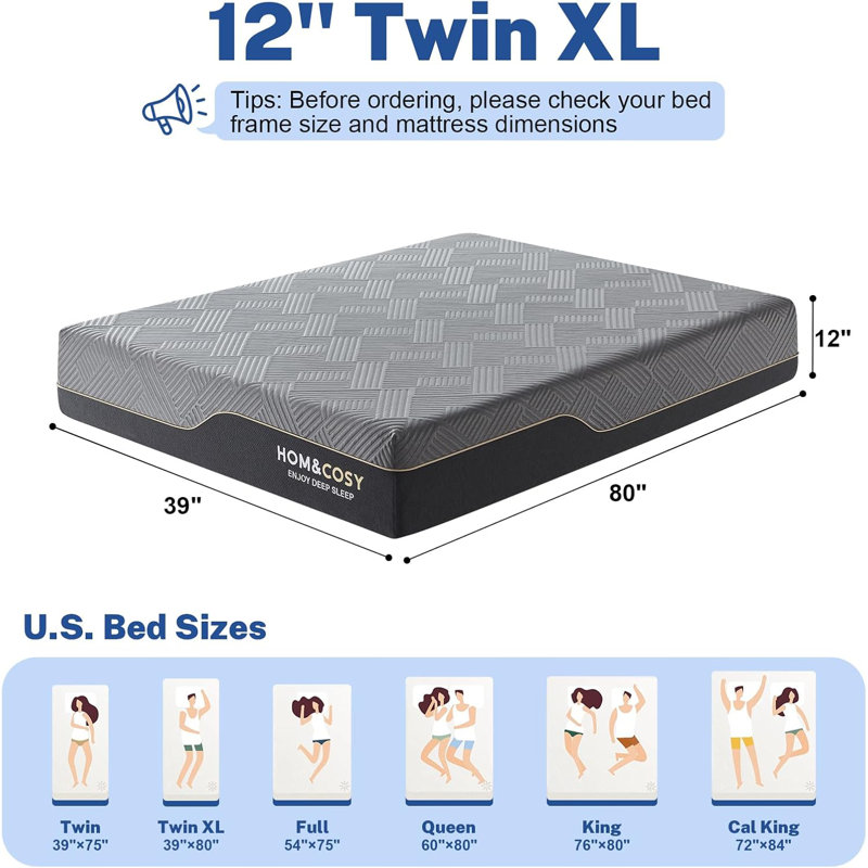 Alwyn Home Memory Foam Firm & Luxury Cooling Gel Green Tea Mattress, Twin XL, 12"