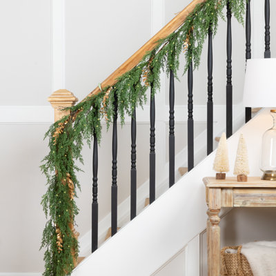 Real Touch Pre-Lit Cedar Pine Artificial Christmas Garland - 10' - Warm White LED