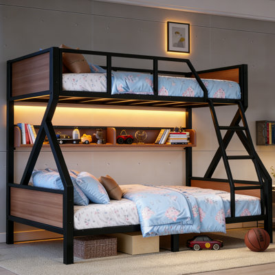 Black & Walnut Angled Ladder Wide-frame Bunk Bed