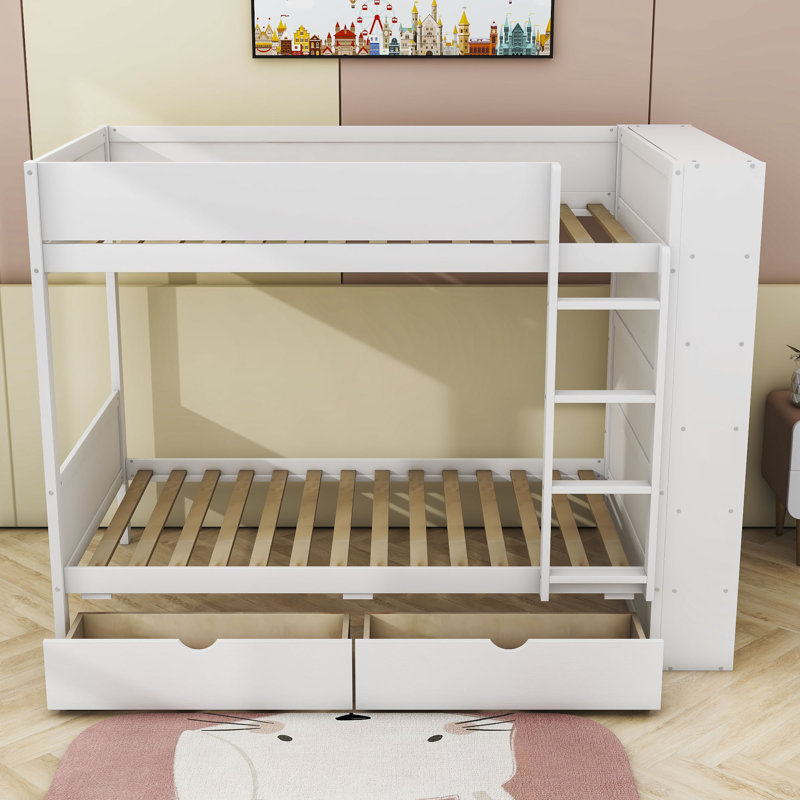 Aleiah Kids Twin Bunk Bed with Drawers, Twin over Twin, White