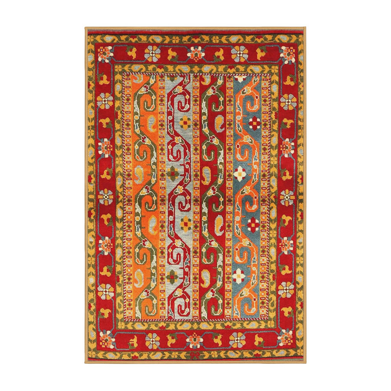 Tapis de zone rouge/jaune contemporain, Rectangle 2 pi x 3 pi