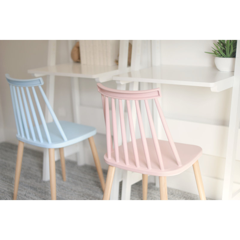 Troy Contemporary Windsor Design Plastic Dining Chair, Living Room Chair, Patio Chair, Armless Chair with Wood Texture, for Home, Office, Kitchen, Dining Room (Set of 4)