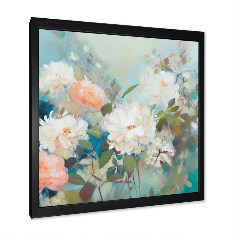 Romanok, rose, bleu, œillets, fleur sur toile, Cadre photo noir, H 16 po x l 16 po x P 1 po