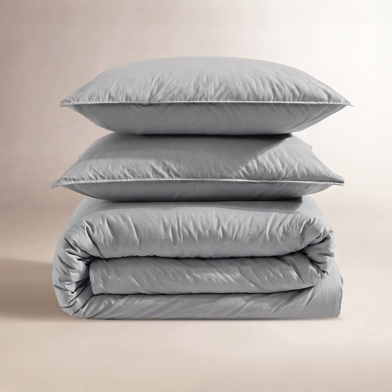 Calvin Klein Washed Percale Solid Cotton Duvet Cover Set, Queen Duvet Cover + 2 Standard Shams, Blue Gray