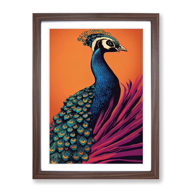 Virtuous Peacock - Single Picture Frame Print, 64cm H x 46cm W x 2cm D, Walnut Framed