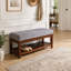 Banc d'entrée en bois d'hévéa massif avec coussin rembourré et étagère à chaussures intégrée, banc de rangement capitonné pour hall d'entrée, couloir ou salon