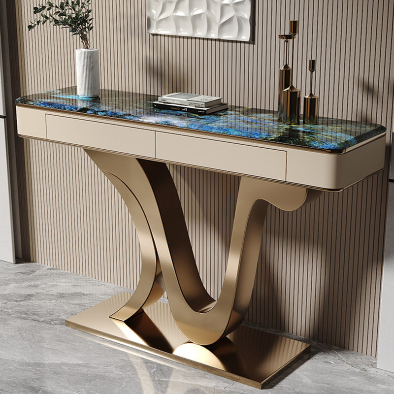 Console légère de luxe de style italien, 33,5 po H x 70,9 po L x 13,8 po P, Doré