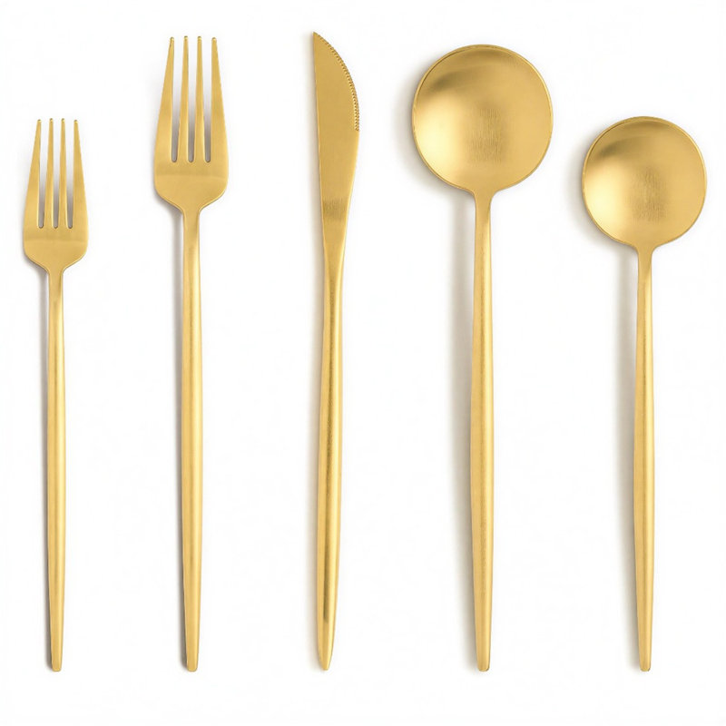Ensemble de couverts 40 pièces en acier inoxydable doré 40 pièces, finition satinée, design non terni