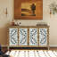 Buffet d'appoint moderne à 4 portes. Aspect vieilli, idéal pour une entrée ou un couloir. Finition peinte, aspect vieilli, fonctionnel.