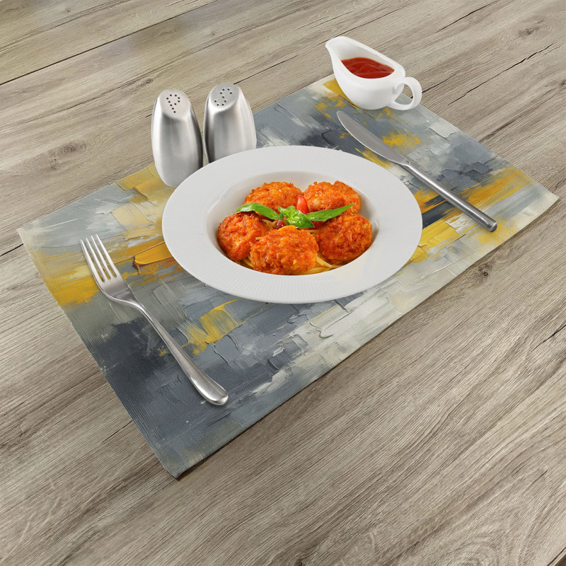 Yellow and Gray Abstract Polyester Rectangle Placemats Set of 4