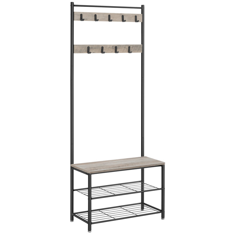 Parke Hall Tree 27.6'' Wide with Bench and Shoe Storage, Black/Greige