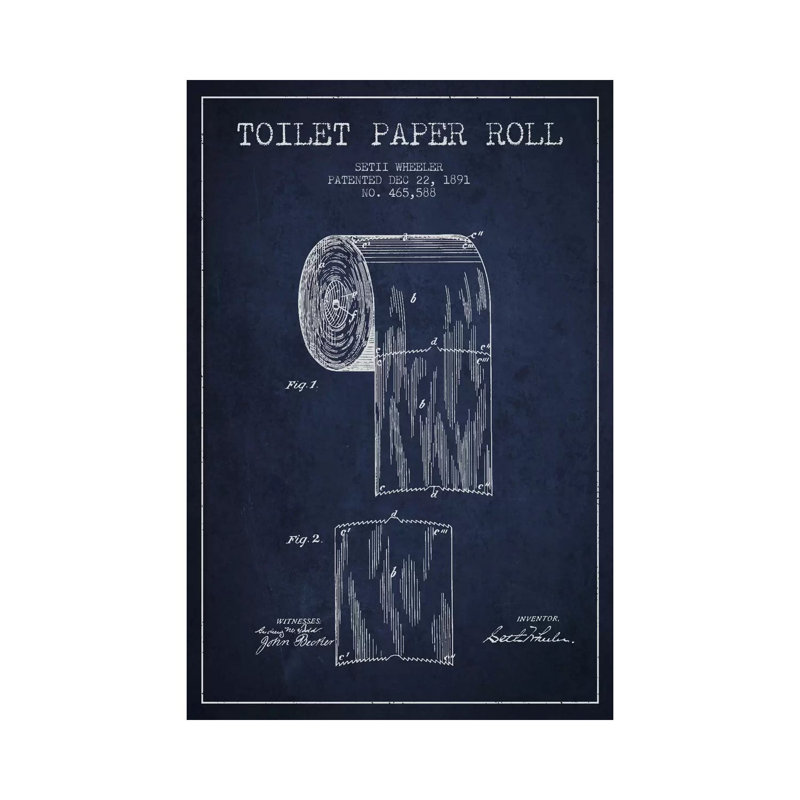 Toilet Paper Navy Blue Patent Blueprint by Aged Pixel - Wrapped Canvas Print, 66.04 cm H x 45.72 cm W