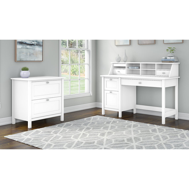Aliyat 3 Piece Computer Desk Office Set, Pure White
