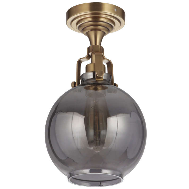 Javen Semi Flush Mount, Vintage Brass, Smoked Clear