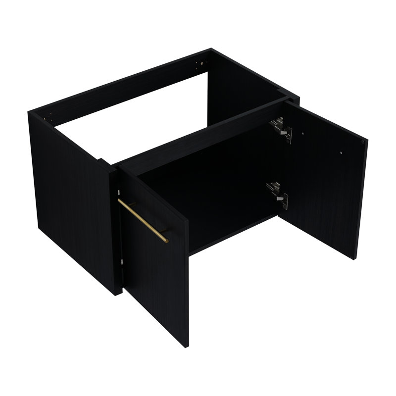 Armoire de salle de bain 30 po avec lavabo, fixation murale, couleur châtaignier noir, cuve en résine à rebords épais, porte, accessoire de meuble-lavabo de 30 po, style moderne et silencieux