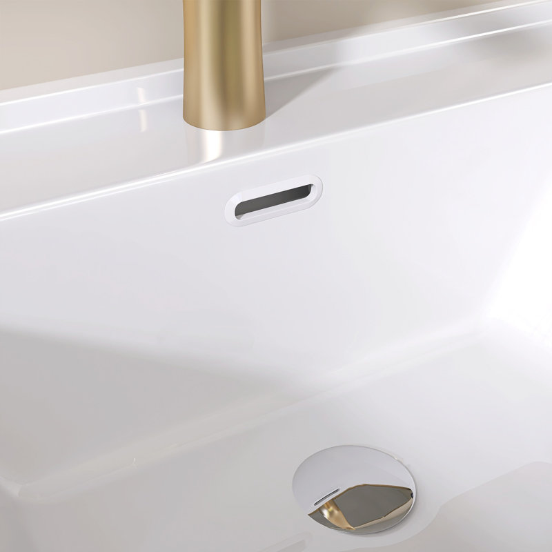 Dessus de meuble-lavabo simple 42 po x P 22 po avec comptoir simple en résine et comptoir de salle de bain rectangulaire en pierre blanche avec drain à gauche et trou de robinet pré-percé