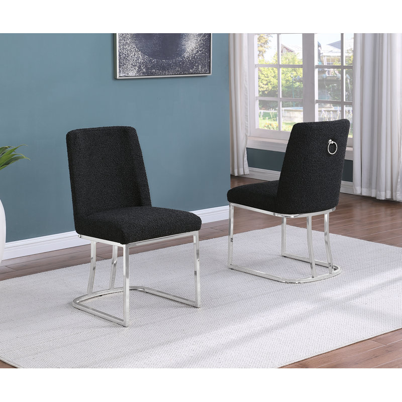 Chaises d'appoint Minimal avec tissu bouclé et base chromée, Noir, Argent