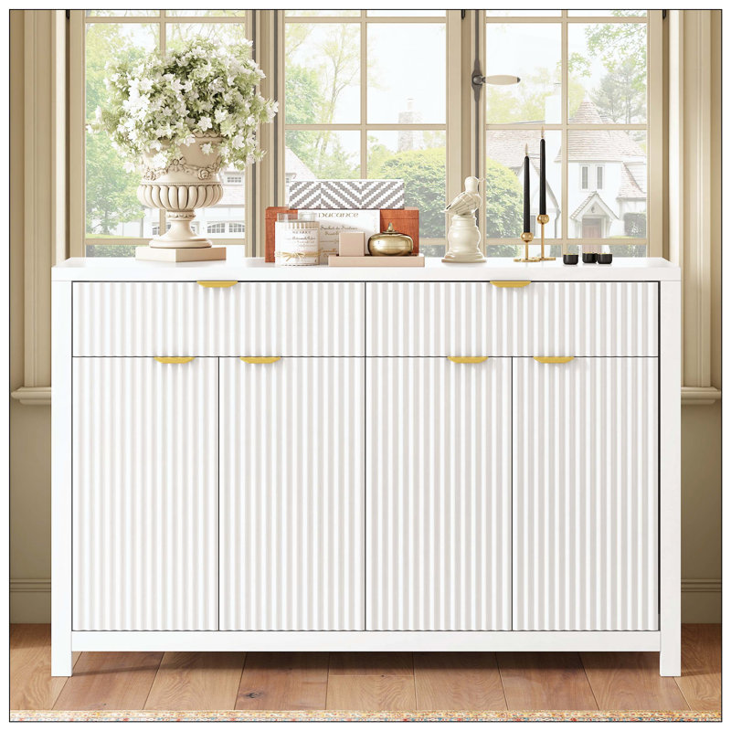 Buffet, armoire de cuisine moderne avec 2 tiroirs et tablettes réglables, armoire à café, Blanc
