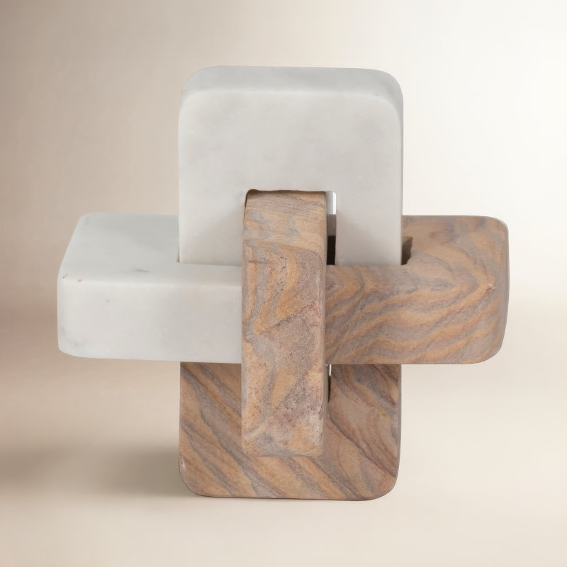 Sculptural Marble Knot Decorative Object for Home Decor - Modern Accent for Office Styling, Living Room or Shelf Decoration Display - Ivory & Brown