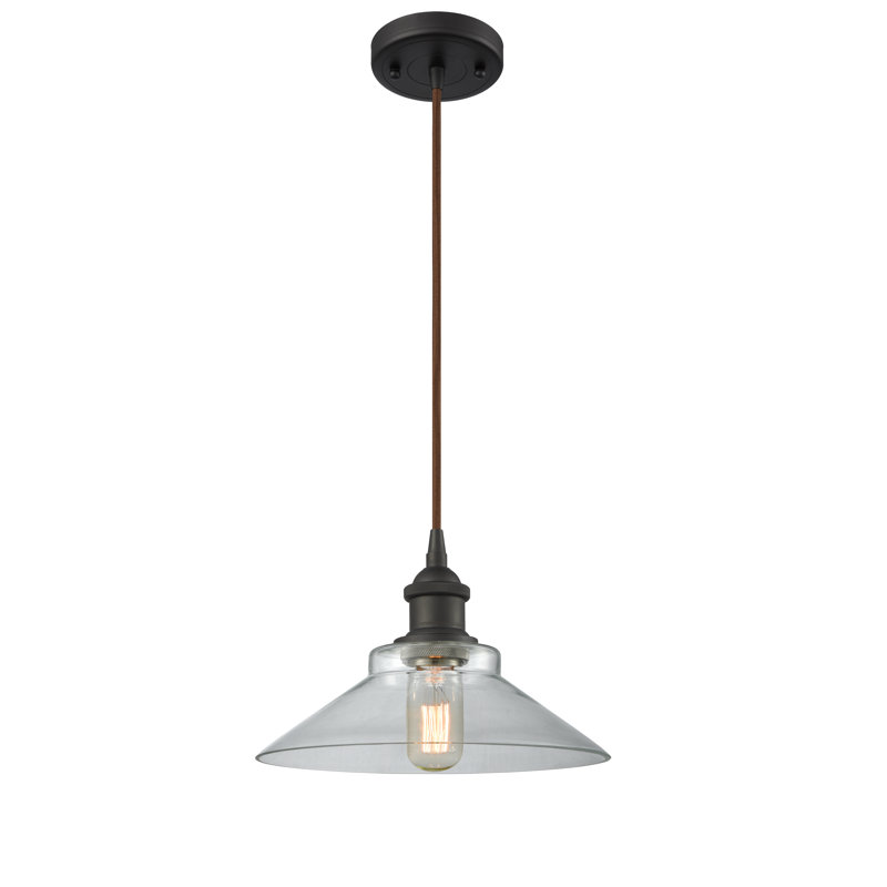 Luminaire suspendu conique 1 lumière Reede, Bronze huilé, Transparent