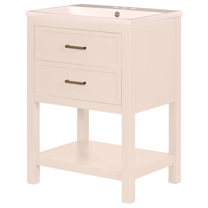 Meuble-lavabo 24 po avec lavabo supérieur, meuble-lavabo moderne avec 2 tiroirs et meuble-lavabo simple, Blanc