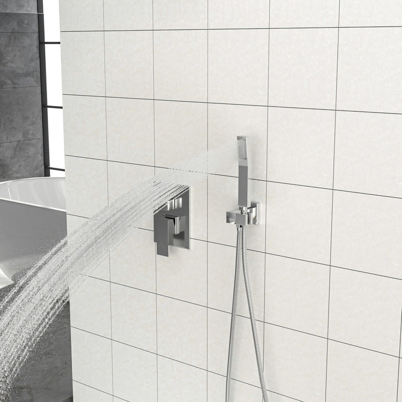 Douche murale double - avec tête de pluie et douchette pour baignoire carrée personnalisée, soupape de débit maximal de 1,8 gallon par minute