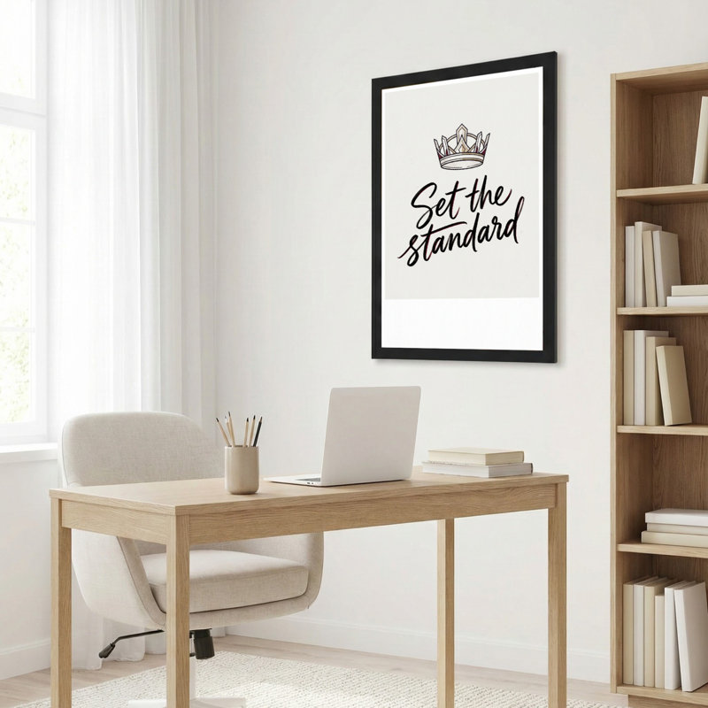 Toile noire encadrée en bois noir pour salon, chambre à coucher, bureau ou vestibule - décoration murale décorative avec motif de couronne