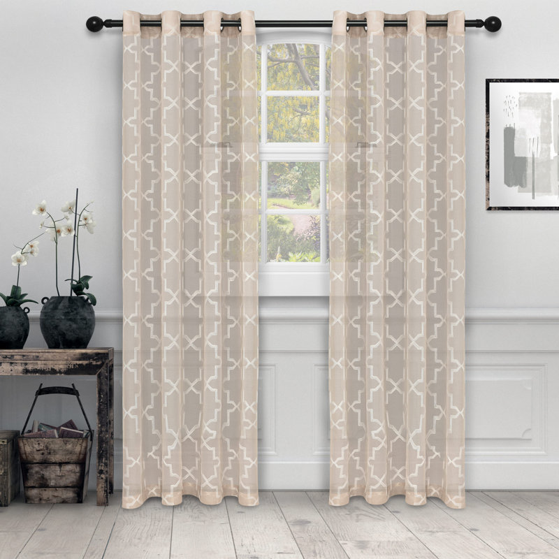 Steinbeck Semi Sheer Curtain Pair, Beige, 42" W x 84" L