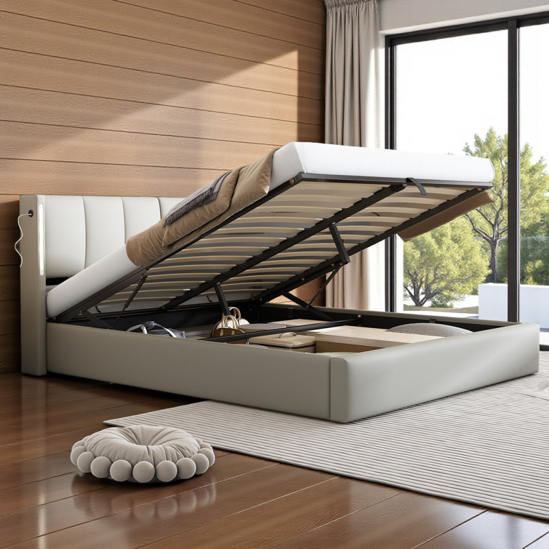 Donan Upholstered Ottoman Storage Bed, Double (4'6), Grey