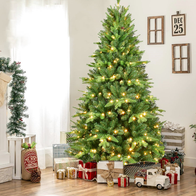 Arbre de 5 pi avec 250 lumières à DEL blanc chaud, 850 pointes d'apparence réaliste, mélange Pe + pour une construction naturelle et durable, support en métal à charnières, décoration de Noël de Noël réaliste et durable