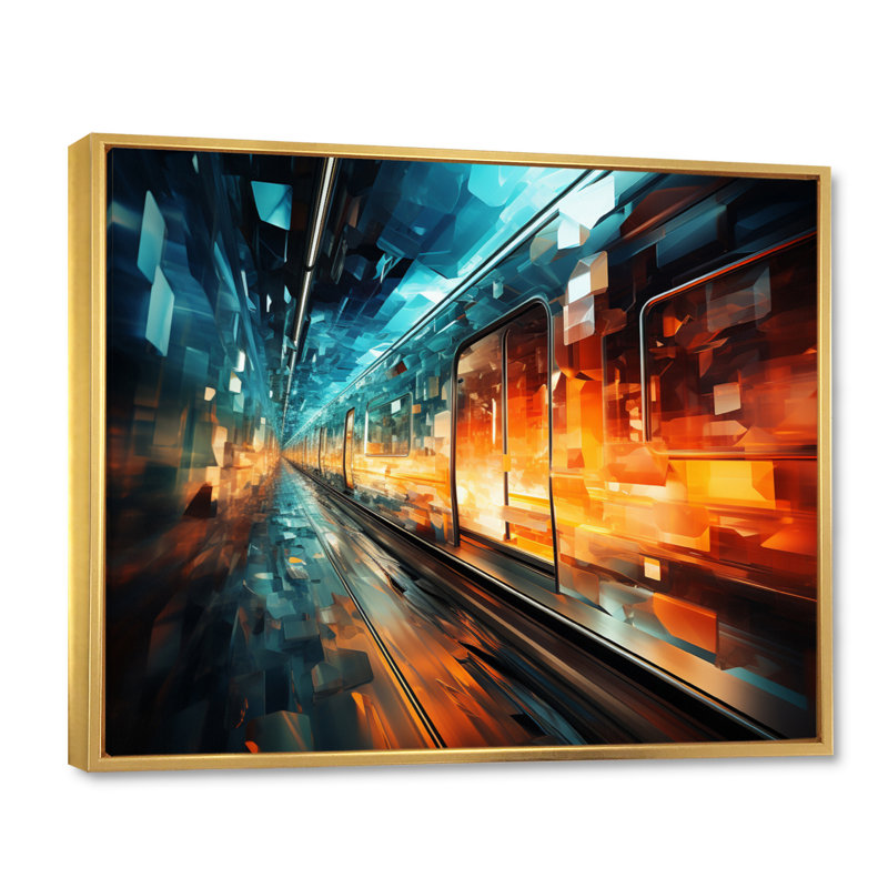 " Abstract Train Translucent Rhythms II ", Gold Floater Framed, 16" H x 32" W x 1" D