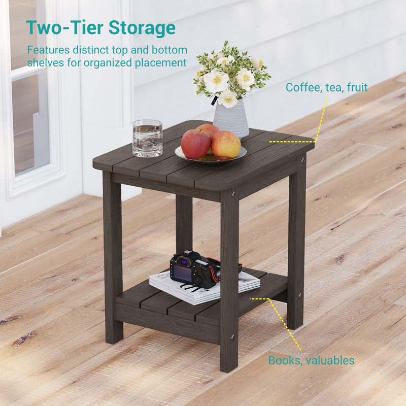 Patio Outdoor Adirondack Plastic/Resin Side Table Weather Resistant End Table, Brown