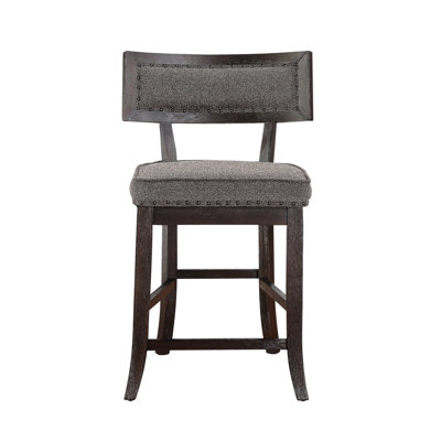 Rustic Aesthetic Dark Cherry Finish Counter Height Chair Set Of 2 Wood Framed Nailhead Trim Fabric Upholstered Seat Kitchen Dining Room Furniture