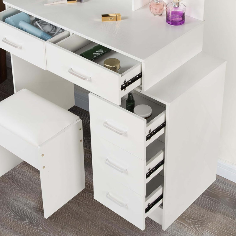 Coiffeuse réglable blanche avec 5 tiroirs