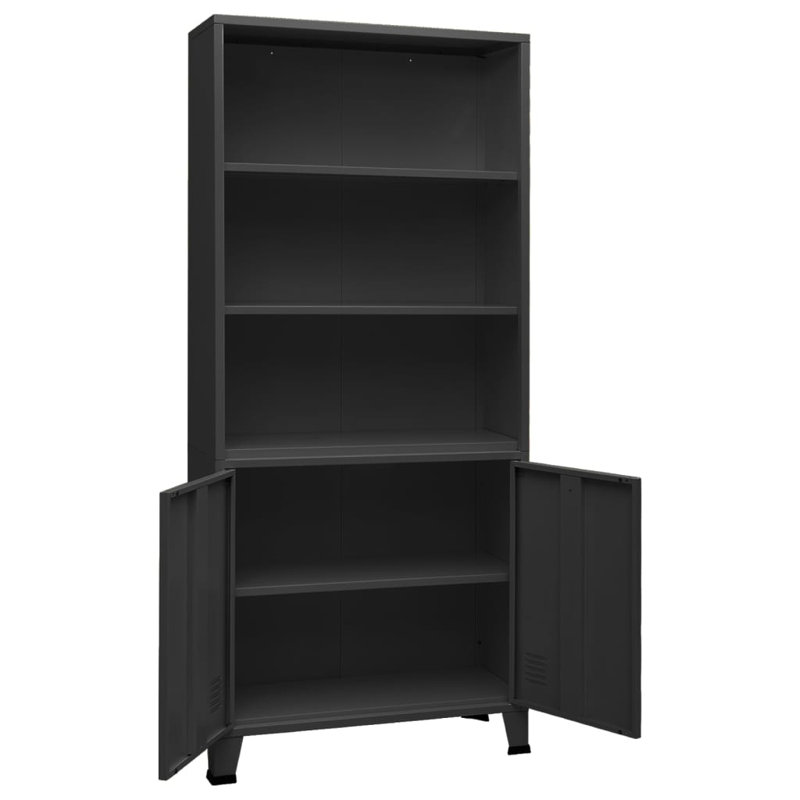 Bibliothèque avec bibliothèque et 3 tablettes décoratives avec présentoir en acier, Anthracite