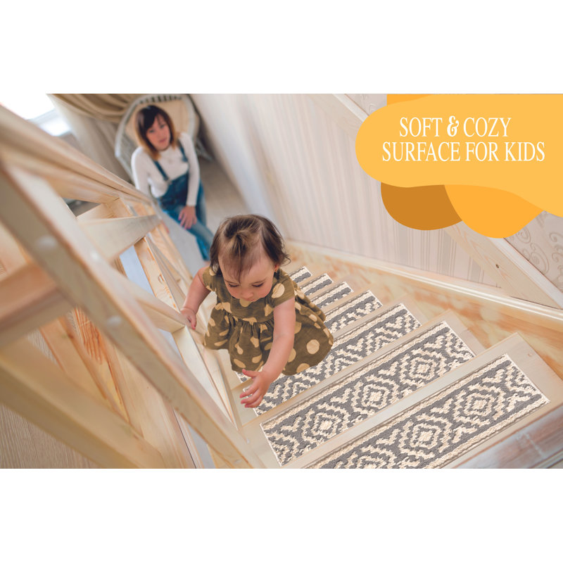 Tapis d'escalier moderne géométrique gris / beige