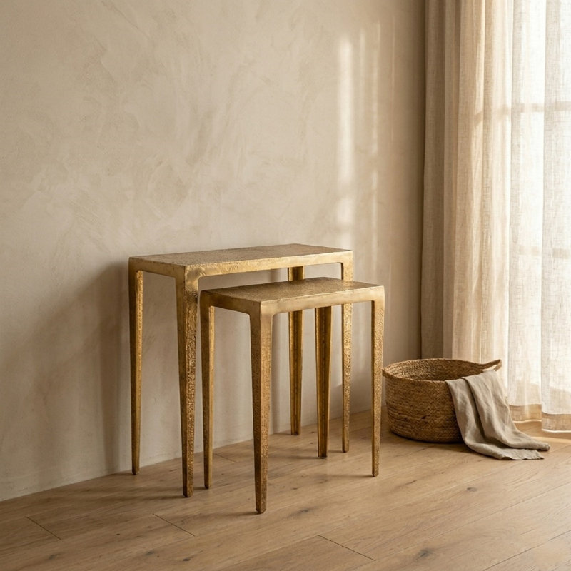 Ensemble de 2 tables d'appoint antiques noires, Brun