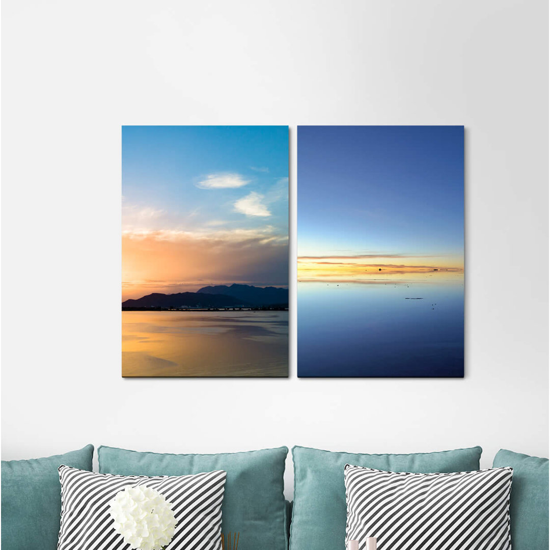 2-tlg. Leinwandbilder-Set - Fotografie „Mountains Horizon North Clouds Calm Dusk Sea”