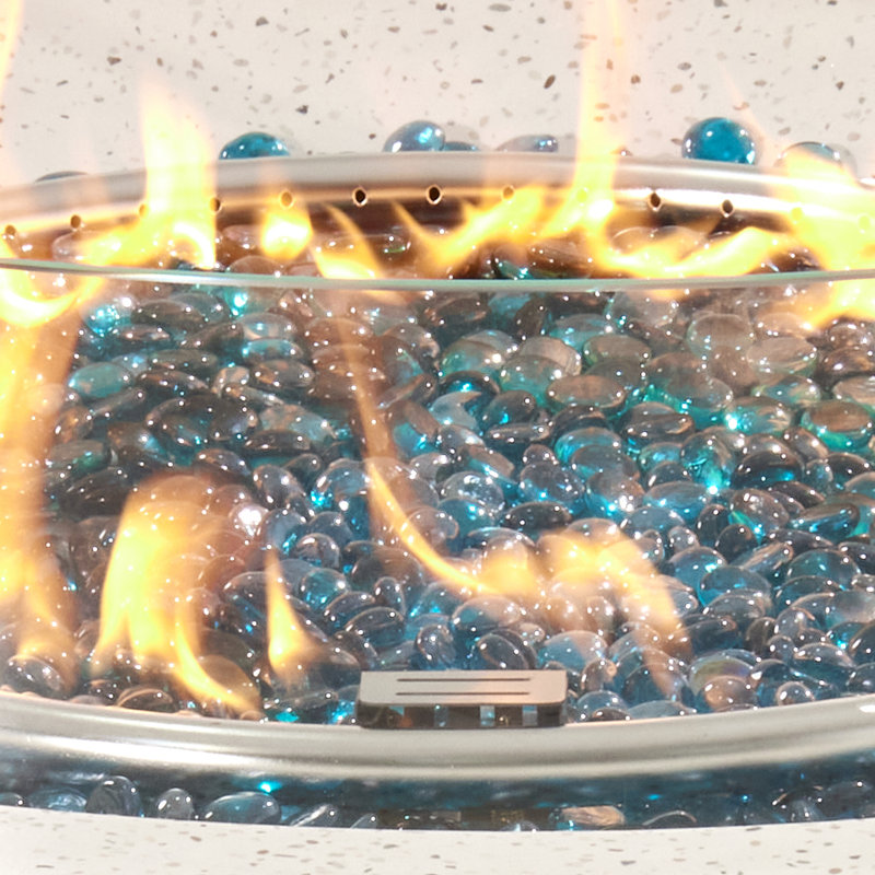 Table de foyer d'extérieur au propane en béton pour l'extérieur, Verre de feu gris / bleu