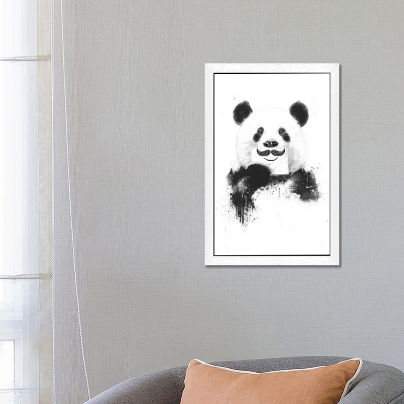Funny Panda by Balazs Solti - Floater Frame Painting on Canvas, White, 66.04 cm H x 45.72 cm W