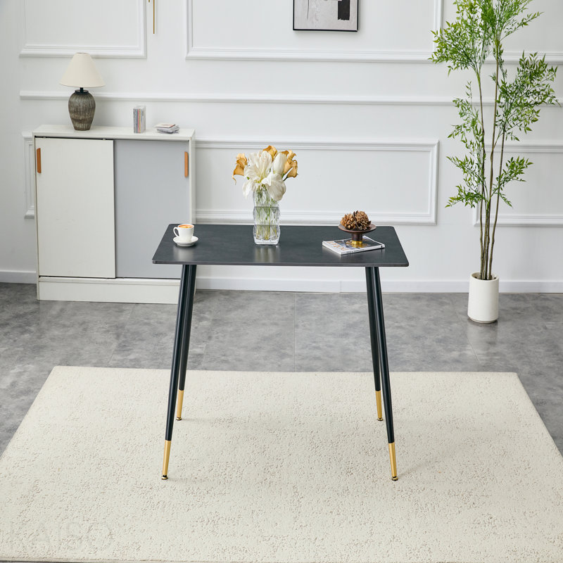 Table de salle à manger rectangulaire moderne, plateau de table en pierre frittée de qualité supérieure avec base en métal robuste, table de cuisine et de salle à manger résistante à la chaleur et aux égratignures (Vic foncé, 1 table)