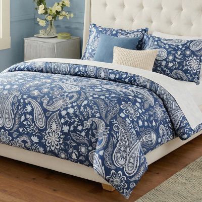 Duvet Cover Set Queen Size 100% Cotton Paisley Bedding Set 3 Pcs Super Soft & Breathable Bedding Vintage Paisley Floral Print Boho Chic Duvet Cover with Zipper Closure
