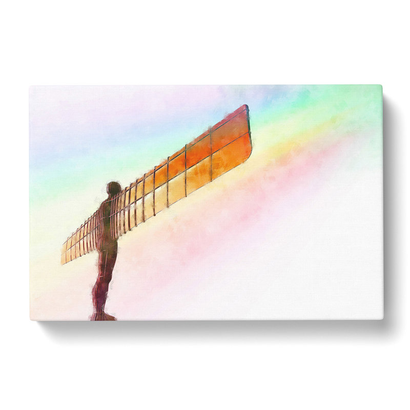 Rainbow On The Angel Of The North Painting - Wrapped Canvas, 50cm H x 76cm W x 3cm D