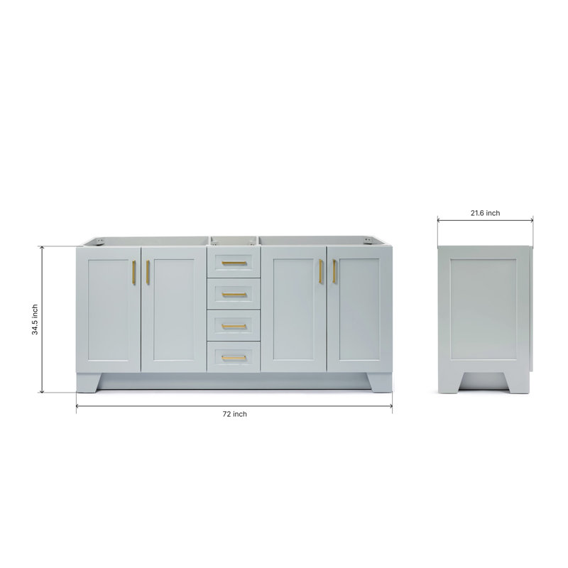72" Double Bathroom Vanity Base Only, Gray