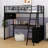 Loft Bed With Built-In Desk, Metal Twin Size Loft Bed Frame With LED And 4 Storage Shelves
