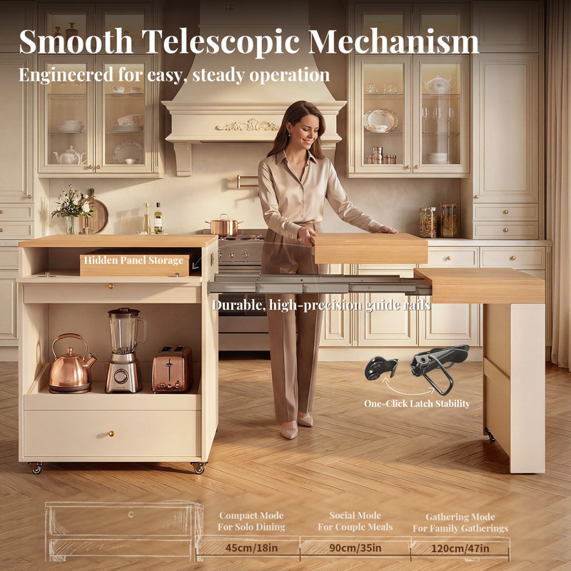 78.8 Inch Extendable Rolling Kitchen Island With Power Outlet